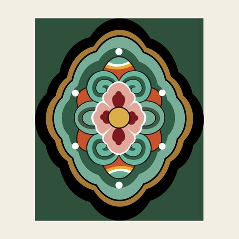 Beam panel ogee — Korean traditional panel motif vector (경복궁 근정문 개판)