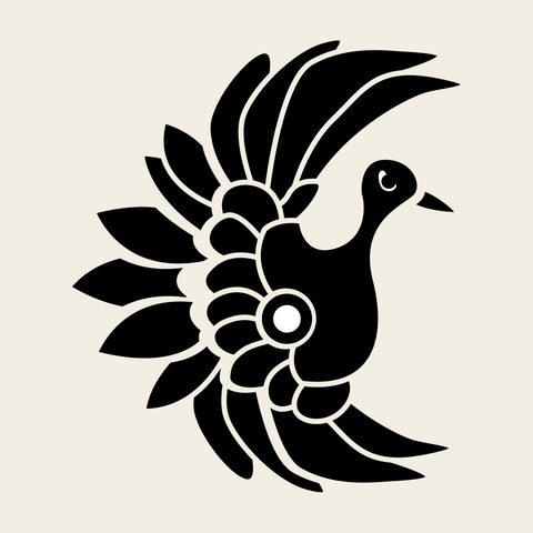 Bird fan feather — Korean traditional bird motif vector (학문 9012)