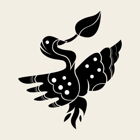 Bird leaf flutter — Korean traditional bird motif vector (새문 9654)
