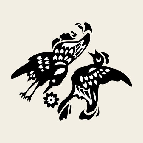 Bird pair flowers — Korean traditional bird motif vector (새문 9516)