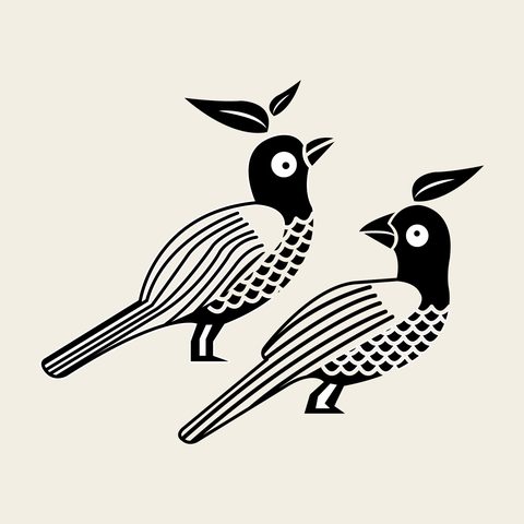 Bird pair perched — Korean traditional bird motif vector (새문 10091)