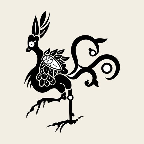 Bird scroll crest — Korean traditional bird motif vector (새문 10143)