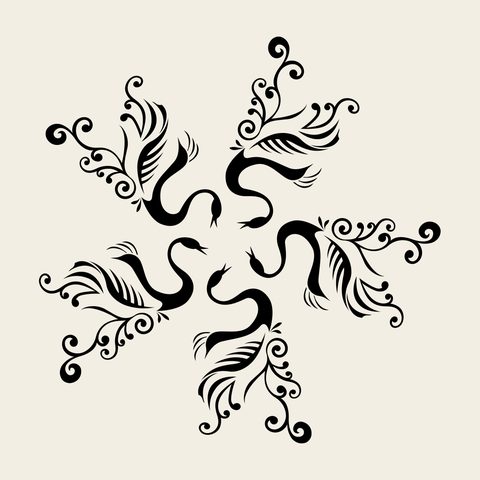Bird star rosette — Korean traditional animal motif vector (새문 9696)