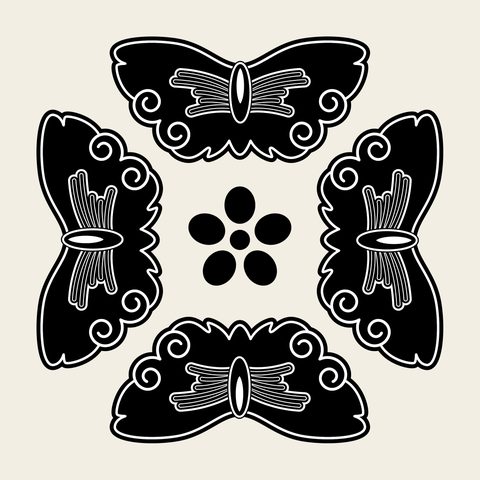 Butterfly square four — Korean traditional butterfly motif vector (나비문 9464)