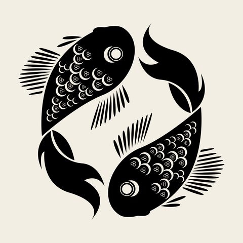 Carp pair yinyang — Korean traditional fish motif vector (잉어문 9220)