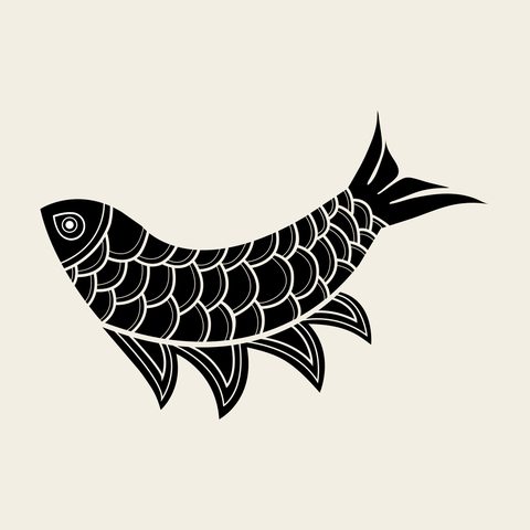 Carp swimming — Korean traditional fish motif vector (물고기문 10256)