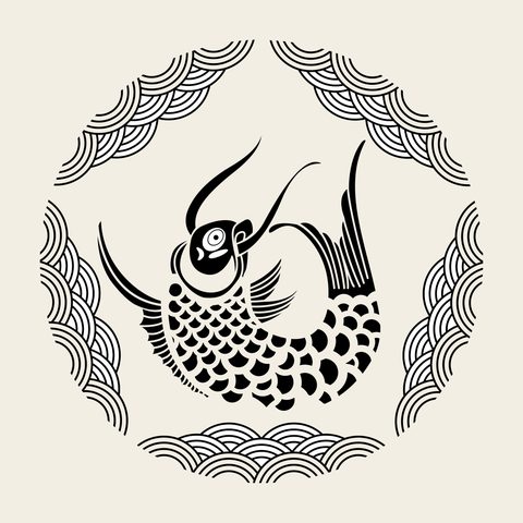 Carp wreath — Korean traditional animal motif vector (잉어문 8843)