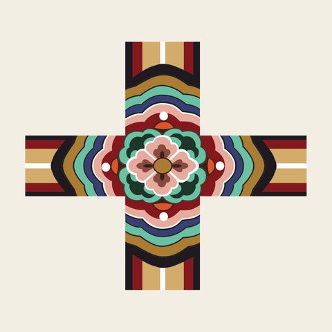 Ceiling cross lotus — Korean traditional ceiling motif vector (경복궁 천추전 반자대)