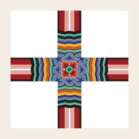 Ceiling cross medallion — Korean traditional ceiling motif vector (경복궁 근정전 천장C)
