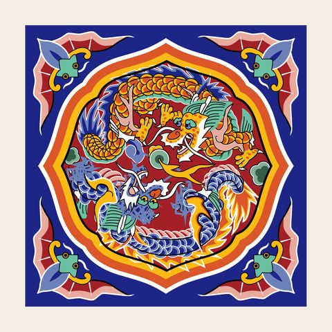 Ceiling dragon phoenix — Korean traditional ceiling motif vector (경복궁 교태전 반자널B)