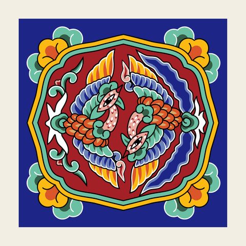 Ceiling fish pair — Korean traditional ceiling motif vector (경복궁 교태전 반자널A)