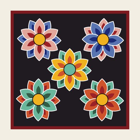Ceiling panel flowers black — Korean traditional ceiling motif vector (경복궁 근정문 반자널)