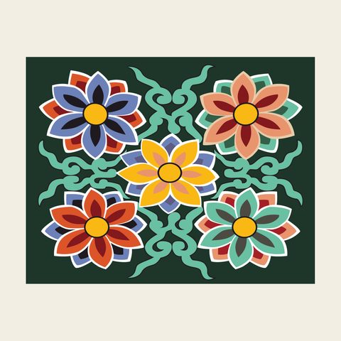Ceiling panel flowers green — Korean traditional ceiling motif vector (경복궁 천추전 반자널)
