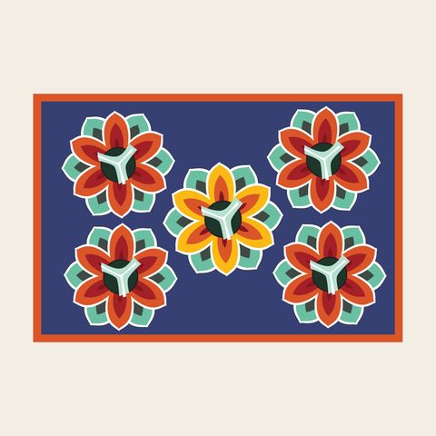 Ceiling panel flowers navy — Korean traditional ceiling motif vector (경복궁 근정전 천장B)