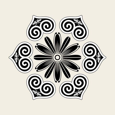 Chrysanthemum hex scroll — Korean traditional chrysanthemum motif vector (국화문 8660)