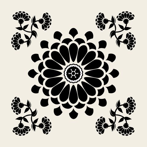 Chrysanthemum square panel — Korean traditional chrysanthemum motif vector (국화문 9602)