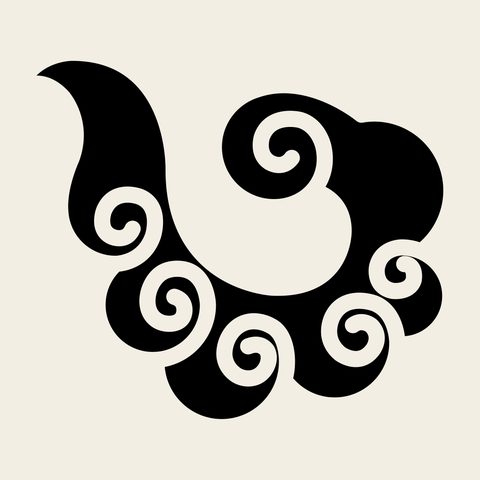Cloud crescent scroll — Korean traditional cloud motif vector (구름문 3975)