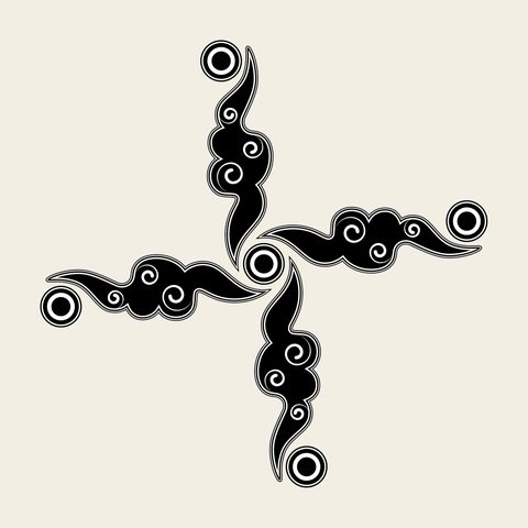 Cloud cross pinwheel — Korean traditional cloud motif vector (구름문 9345)