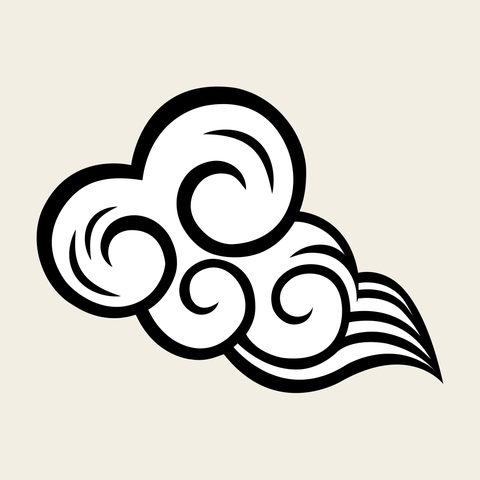 Cloud scroll triple — Korean traditional cloud motif vector (구름문 8610)