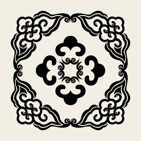 Cloud square medallion — Korean traditional cloud motif vector (구름문 10074)