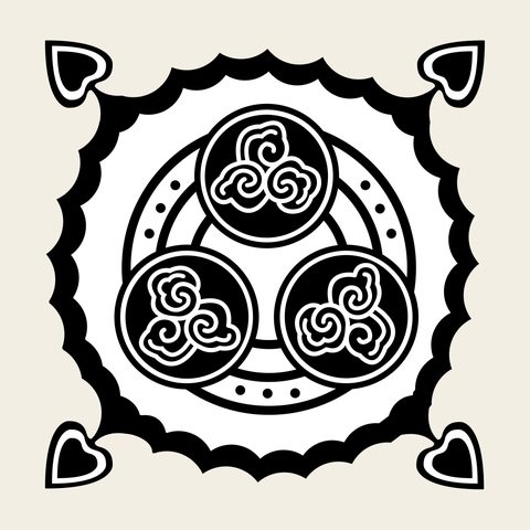 Cloud triskele medallion — Korean traditional cloud motif vector (선암사 원통전 천장 5772)