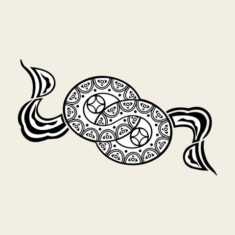Coin pair floral ribbon — Korean traditional treasure motif vector (송광사 대웅보전 현판 5787)