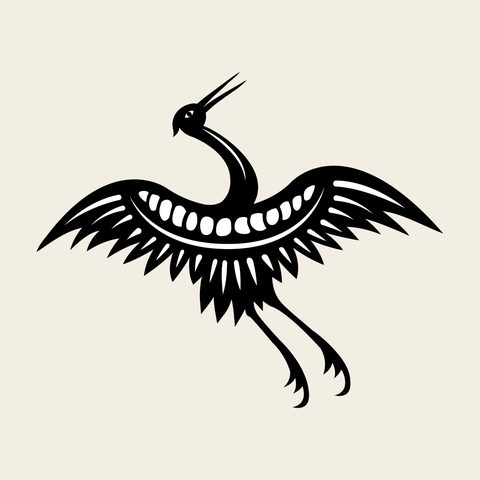 Crane cartouche wings — Korean traditional crane motif vector (학문 10257)