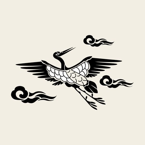 Crane cloud flight — Korean traditional crane motif vector (학문 10012)