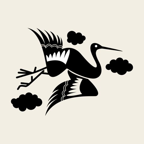 Crane cloud pair — Korean traditional crane motif vector (학문 8789)
