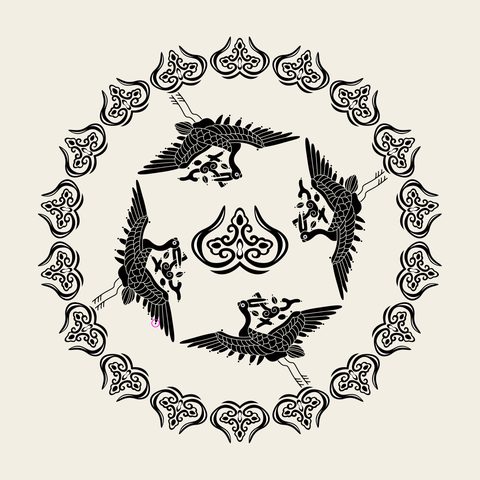 Crane cloud ring — Korean traditional crane motif vector (학문 8985)