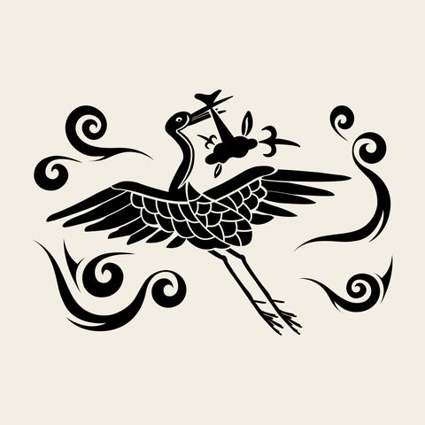 Crane cloud scroll — Korean traditional crane motif vector (학문 8982)