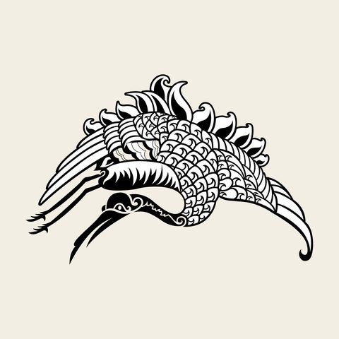 Crane diving plumes — Korean traditional crane motif vector (학문 4628)