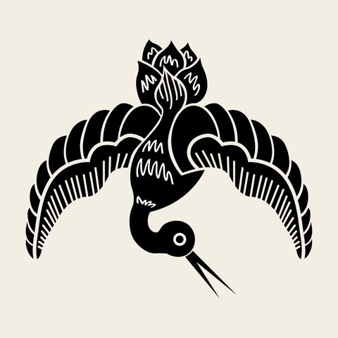 Crane flight lotus — Korean traditional crane motif vector (학문 10145)