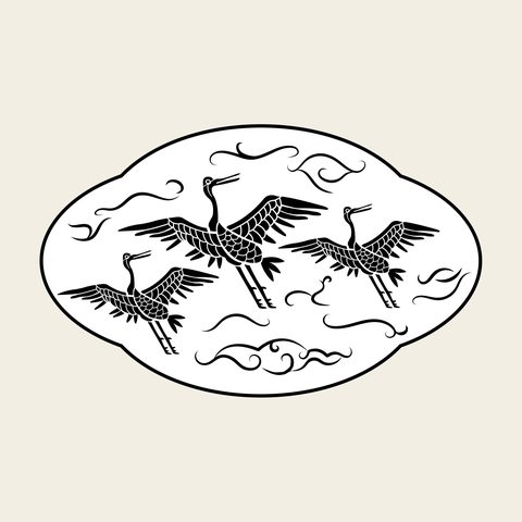 Crane flock oval — Korean traditional crane motif vector (학문 9008)