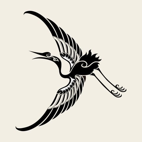 Crane flying — Korean traditional landscape motif vector (학문 4530)