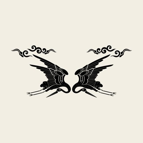 Crane mirror pair — Korean traditional crane motif vector (학문 9844)