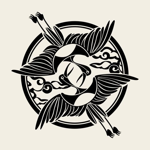 Crane pair badge — Korean traditional landscape motif vector (쌍학흉배 5673)