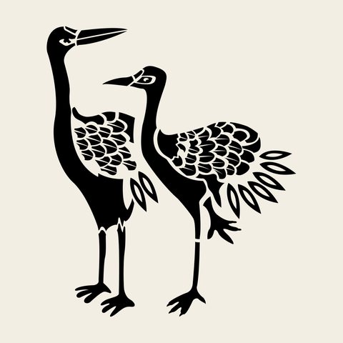 Crane pair standing — Korean traditional crane motif vector (십장생문 9578)