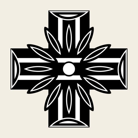 Cross roundel bars — Korean traditional star motif vector (가로줄문 9369)