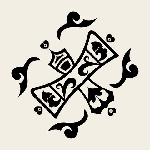 Crossed books ribbon — Korean traditional scroll motif vector (칠보문 4988)