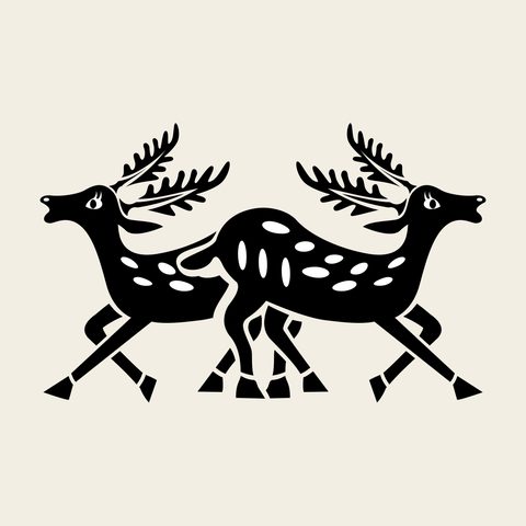 Deer pair leaping — Korean traditional animal motif vector (사슴문 9858)