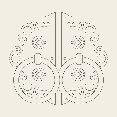 Door ring handles line — Korean traditional hardware motif vector (섬암고택 대문 1608)