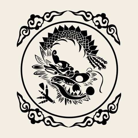Dragon cloud roundel — Korean traditional landscape motif vector (용문 4422)