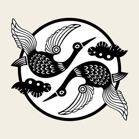 Duck pair roundel — Korean traditional duck motif vector (학문 9179)
