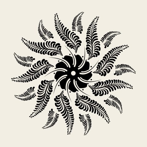 Fern roundel — Korean traditional leaf motif vector (잎사귀문 10067)
