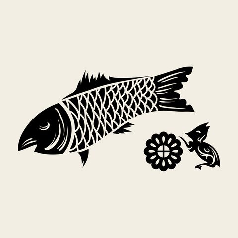 Fish flower sprig — Korean traditional fish motif vector (반짇고리 5535)