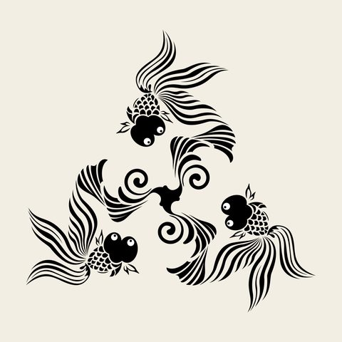Goldfish trio swirl — Korean traditional fish motif vector (물고기문 9699)