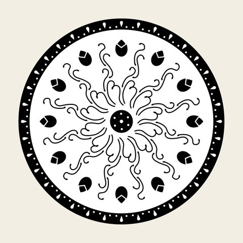 Grass sun roundel — Korean traditional leaf motif vector (풀문 9519)