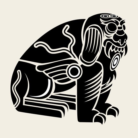 Haetae seated curl — Korean traditional mythic motif vector (해태문 8684)