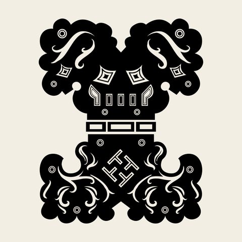 Hinge butterfly pair — Korean traditional hardware motif vector (반닫이 경첩 5099)